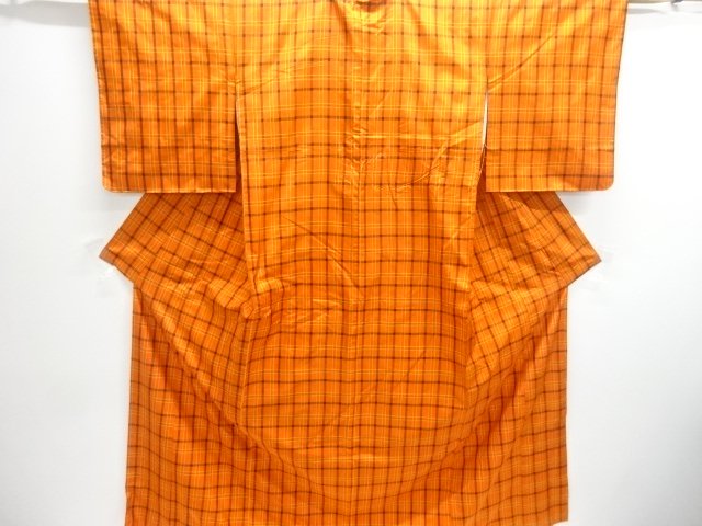 JAPANESE KIMONO / ANTIQUE CHECKERED WEAVE YONEZAWA TSUMUGI KIMONO